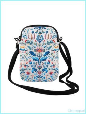 Folk Art Floral Crossbody Bag Canvas Nordic Shoulder Bag
